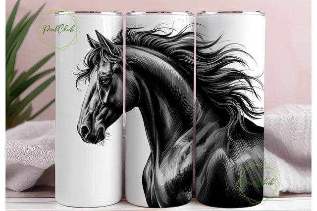 Elegant Horse Sketch 20oz Tumbler Wrap Sublimation PixelChick 