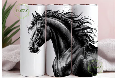 Elegant Horse Sketch 20oz Tumbler Wrap Sublimation PixelChick 