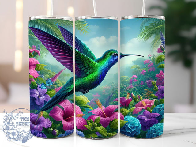 Elegant Hummingbird Floral Tumbler, Bird with Flower Pattern, Nature Bloom Design, 20Oz Sublimation Wrap, Elegant Bird Art, Whimsical Flower Texture, Tumbler Sublimation Sublimation ToriDesigns 