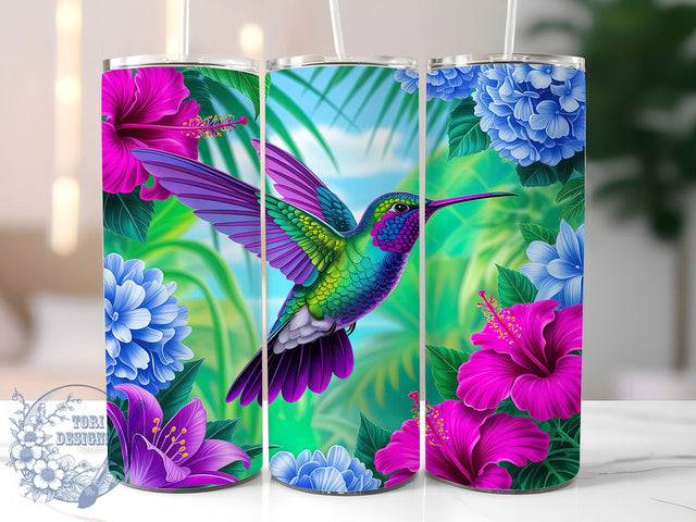 Elegant Hummingbird Floral Tumbler, Bird with Flower Pattern, Nature Bloom Design, 20Oz Sublimation Wrap, Elegant Bird Art, Whimsical Flower Texture, Tumbler Sublimation Sublimation ToriDesigns 