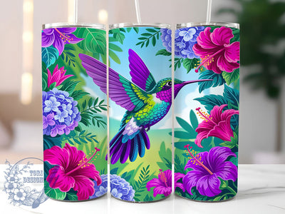 Elegant Hummingbird Floral Tumbler, Bird with Flower Pattern, Nature Bloom Design, 20Oz Sublimation Wrap, Elegant Bird Art, Whimsical Flower Texture, Tumbler Sublimation Sublimation ToriDesigns 