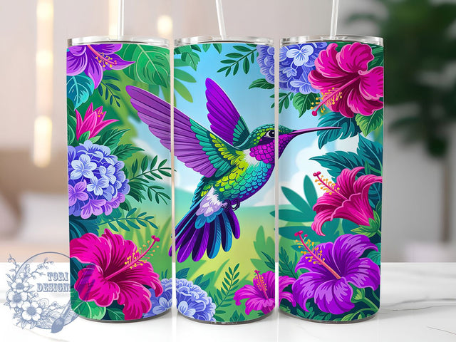 Elegant Hummingbird Floral Tumbler, Bird with Flower Pattern, Nature Bloom Design, 20Oz Sublimation Wrap, Elegant Bird Art, Whimsical Flower Texture, Tumbler Sublimation Sublimation ToriDesigns 