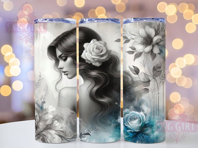 Elegant Lady Watercolor Tumbler, Watercolor Tumbler, 20oz Tumbler Wrap, Feminine Tumbler, Lady Portrait Tumbler, Elegant Design Tumbler, Art Tumbler Sublimation SvggirlplusArt 