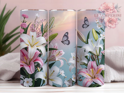 Elegant Lily Butterfly Floral Tumbler, Spring Butterfly Tumbler, Seamless Flower Wrap, Elegant Lily Wrap, Butterfly Floral Wrap, Sublimation Design, Trendy Gift Idea Sublimation Li Zamperini 
