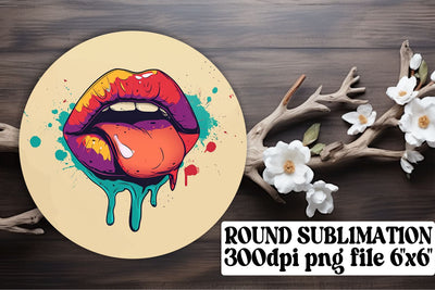 Elegant Lips Art Bundle: 3D Woman Lips Sublimation Circle & Coaster Sublimation afrosvg 