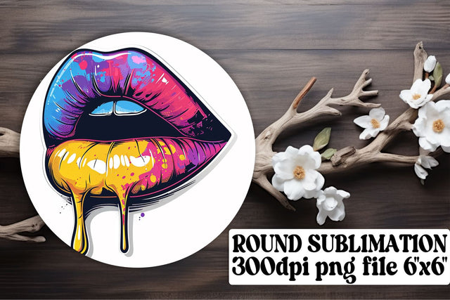 Elegant Lips Sublimation Set: 3D Woman Lips Round Ornaments & Keychains Sublimation afrosvg 