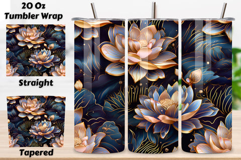 Elegant Lotus Tumbler Wrap, Seamless PNG Wrap, Glowing Lotus Bloom Tumbler Wrap, Seamless PNG Wrap Sublimation FloridPrintables 