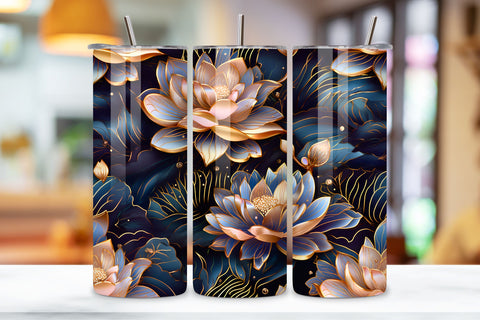 Elegant Lotus Tumbler Wrap, Seamless PNG Wrap, Glowing Lotus Bloom Tumbler Wrap, Seamless PNG Wrap Sublimation FloridPrintables 