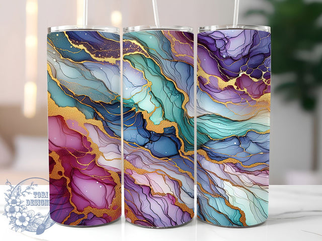 Elegant Marble Ink Art Tumbler, Purple Blue Gold Wrap, Abstract Ink Sublimation, Elegant Marble Cup, 20Oz Skinny Tumbler Wrap, Fluid Art Mug, Luxe Ink Design Sublimation ToriDesigns 