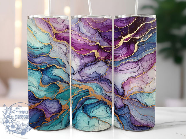Elegant Marble Ink Art Tumbler, Purple Blue Gold Wrap, Abstract Ink Sublimation, Elegant Marble Cup, 20Oz Skinny Tumbler Wrap, Fluid Art Mug, Luxe Ink Design Sublimation ToriDesigns 