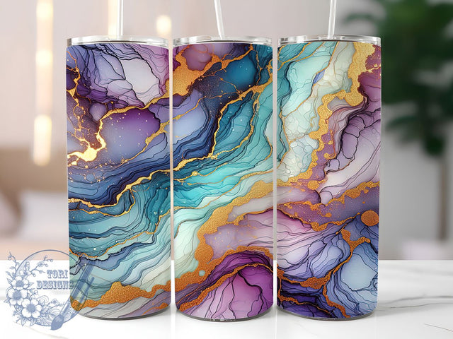Elegant Marble Ink Art Tumbler, Purple Blue Gold Wrap, Abstract Ink Sublimation, Elegant Marble Cup, 20Oz Skinny Tumbler Wrap, Fluid Art Mug, Luxe Ink Design Sublimation ToriDesigns 