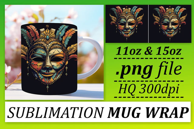 Elegant Masked Artistry: Mardi Gras Holiday Mug Sublimation Sublimation afrosvg 