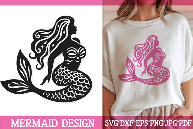 Elegant Mermaid Silhouette SVG | Sea Princess Vector SVG Tafti Art 