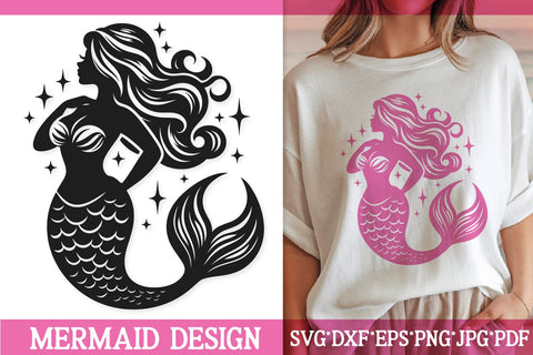 Elegant Mermaid Silhouette SVG | Sea Princess Vector SVG Tafti Art 