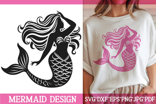 Elegant Mermaid Silhouette SVG | Sea Princess Vector SVG Tafti Art 