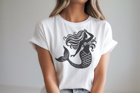 Elegant Mermaid Silhouette SVG | Sea Princess Vector SVG Tafti Art 
