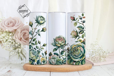 Elegant Mint Floral Watercolor Tumbler Sublimation sassyprint 
