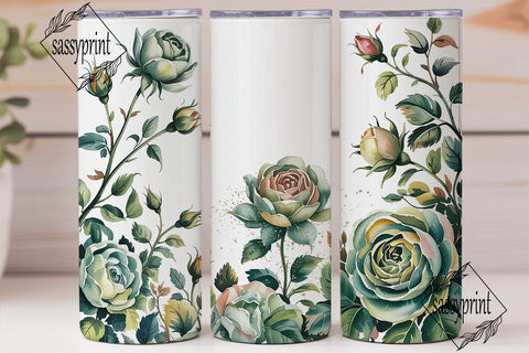 Elegant Mint Floral Watercolor Tumbler Sublimation sassyprint 