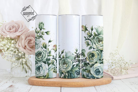 Elegant Mint Floral Watercolor Tumbler Sublimation sassyprint 