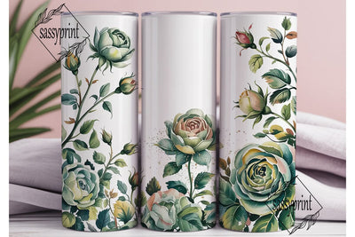 Elegant Mint Floral Watercolor Tumbler Sublimation sassyprint 