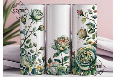 Elegant Mint Floral Watercolor Tumbler Sublimation sassyprint 