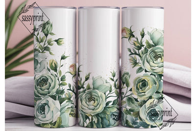 Elegant Mint Floral Watercolor Tumbler Sublimation sassyprint 
