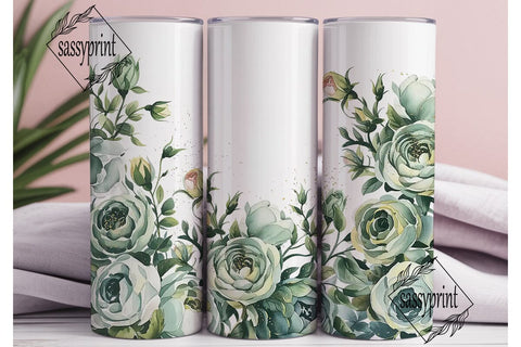 Elegant Mint Floral Watercolor Tumbler Sublimation sassyprint 
