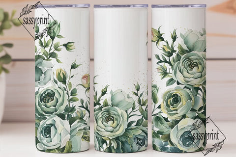 Elegant Mint Floral Watercolor Tumbler Sublimation sassyprint 