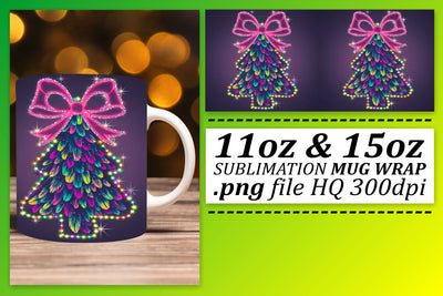 Elegant mug wraps, impress your family and friends! , Neon Xmas Sublimation afrosvg 