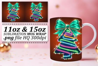 Elegant mug wraps, impress your friends and family! , Neon Xmas Sublimation afrosvg 