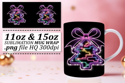 Elegant mug wraps, perfect for events and holidays! , Neon Xmas Sublimation afrosvg 