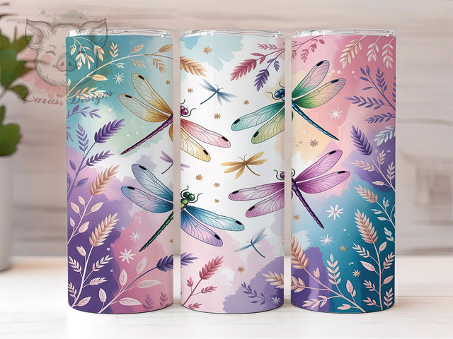 Elegant Nature Dragonfly Tumbler, Nature Insect Wrap, Elegant Dragonflies Design, Sublimation Cup, 20oz Skinny Tumbler, Whimsical Nature Drinkware, Dragonfly Style Sublimation Lara' s Designs 