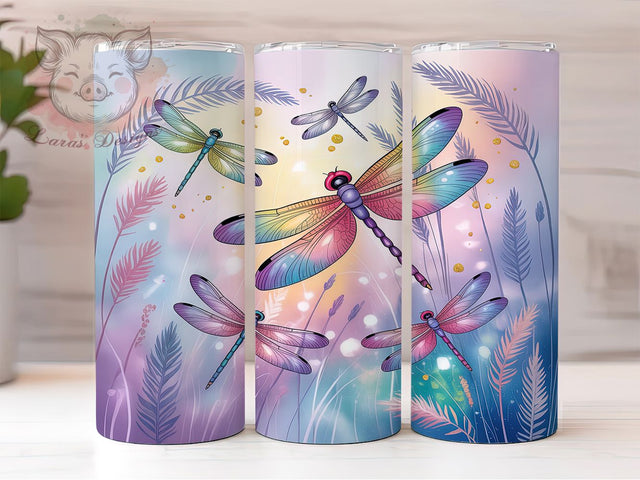 Elegant Nature Dragonfly Tumbler, Nature Insect Wrap, Elegant Dragonflies Design, Sublimation Cup, 20oz Skinny Tumbler, Whimsical Nature Drinkware, Dragonfly Style Sublimation Lara' s Designs 