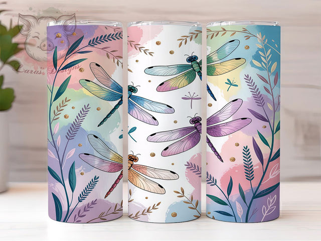 Elegant Nature Dragonfly Tumbler, Nature Insect Wrap, Elegant Dragonflies Design, Sublimation Cup, 20oz Skinny Tumbler, Whimsical Nature Drinkware, Dragonfly Style Sublimation Lara' s Designs 