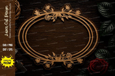 Elegant Oval Floral Frame Laser Cut SVG File SVG Regulrcrative 