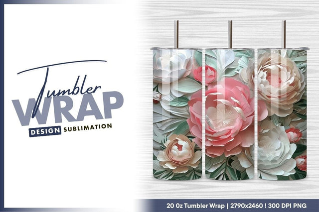 Elegant Paper Flowers Arrangement Tumbler Png Style Sublimation Regulrcrative 