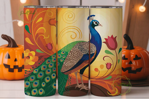 Elegant Peacock 20oz Tumbler Wrap Sublimation PixelChick 