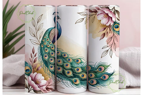 Elegant Peacock 20oz Tumbler Wrap Sublimation PixelChick 