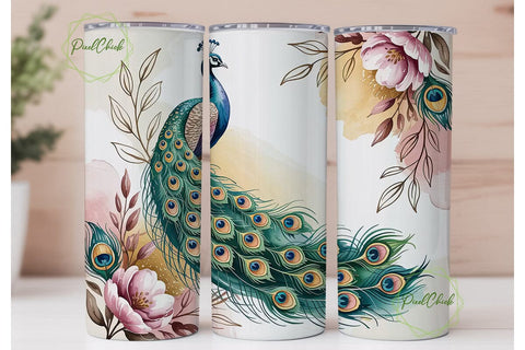 Elegant Peacock 20oz Tumbler Wrap Sublimation PixelChick 