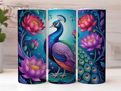 Elegant Peacock Exotic Floral Tumbler, Bird Lover Wrap, Elegant Peacock Design, 20Oz Tumbler Sublimation, Colorful Bird Drinkware, Exotic Floral Cup, Nature Lover Mug Sublimation Lara' s Designs 