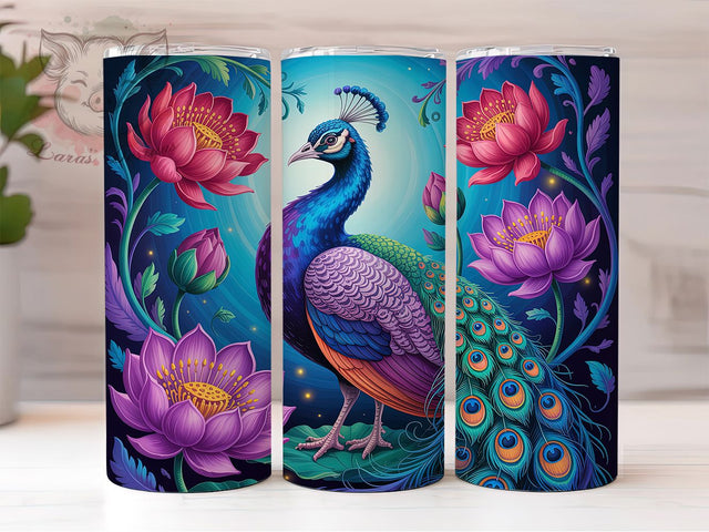 Elegant Peacock Exotic Floral Tumbler, Bird Lover Wrap, Elegant Peacock Design, 20Oz Tumbler Sublimation, Colorful Bird Drinkware, Exotic Floral Cup, Nature Lover Mug Sublimation Lara' s Designs 