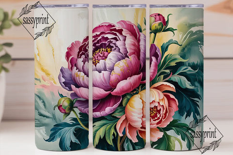 Elegant Peony 20oz Tumbler Wrap Sublimation sassyprint 