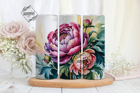 Elegant Peony 20oz Tumbler Wrap Sublimation sassyprint 