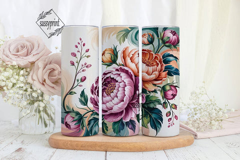 Elegant Peony 20oz Tumbler Wrap Sublimation sassyprint 
