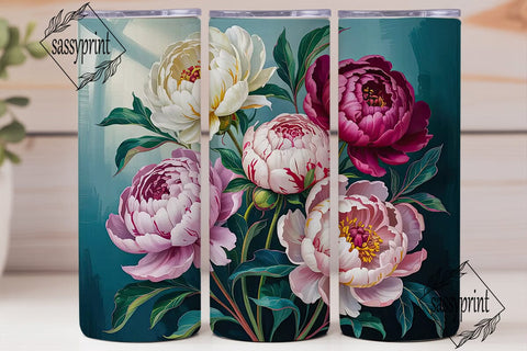 Elegant Peony Floral 20oz Tumbler Wrap Sublimation sassyprint 