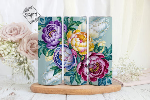 Elegant Peony Floral 20oz Tumbler Wrap Sublimation sassyprint 