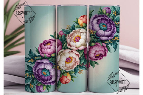 Elegant Peony Floral 20oz Tumbler Wrap Sublimation sassyprint 
