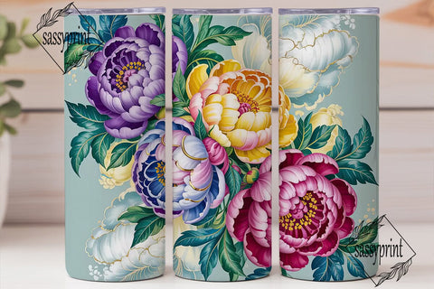 Elegant Peony Floral 20oz Tumbler Wrap Sublimation sassyprint 