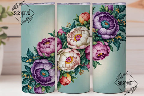 Elegant Peony Floral 20oz Tumbler Wrap Sublimation sassyprint 