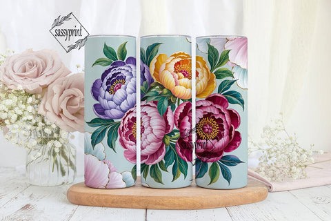 Elegant Peony Floral 20oz Tumbler Wrap Sublimation sassyprint 